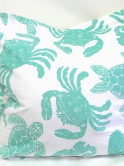 Green Crab Print Pillow